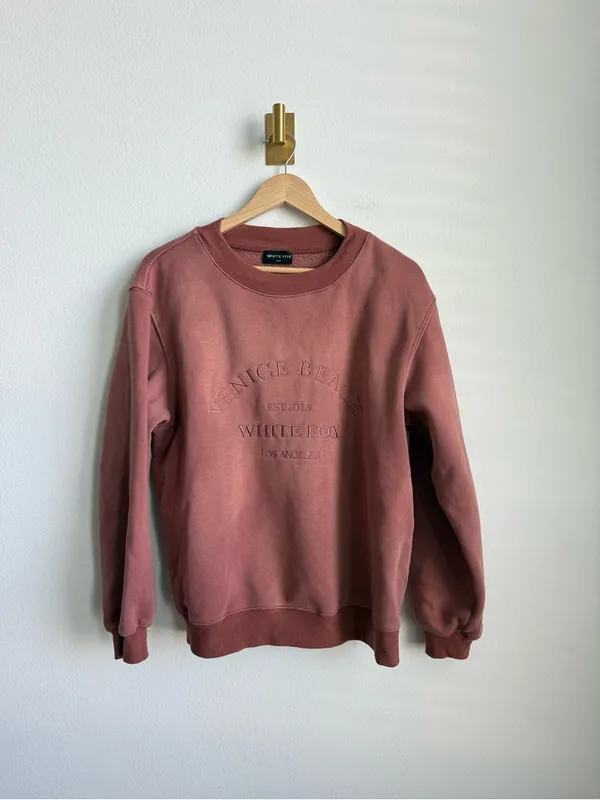 White Fox Venice Beach Embroidered Oversized Crewneck Sweatshirt Mauve S/M - Image 3