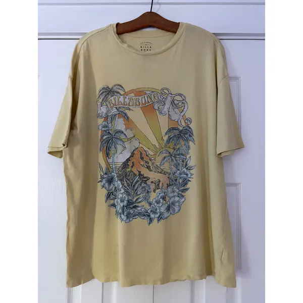 Billabong Womens Yellow Tropical Volcano Graphic Tee Shirt ABJZT00192 Medium - Image 2