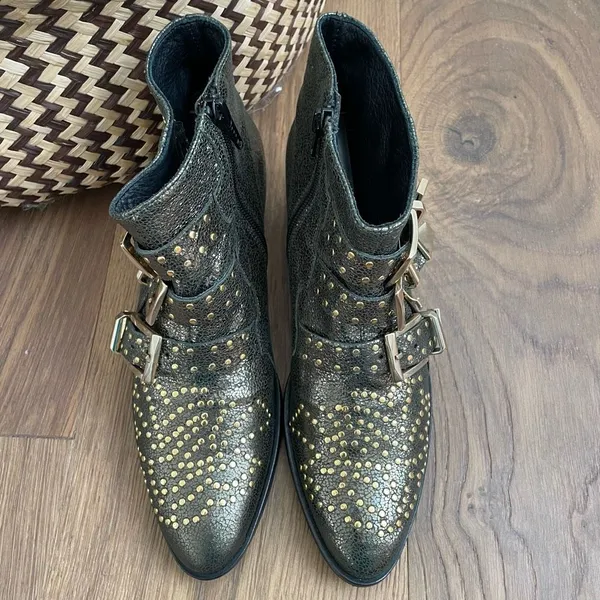 Lemare Italy Leather Ankle Cowboy Boots Metallic Green Gold 36 6 - Image 2