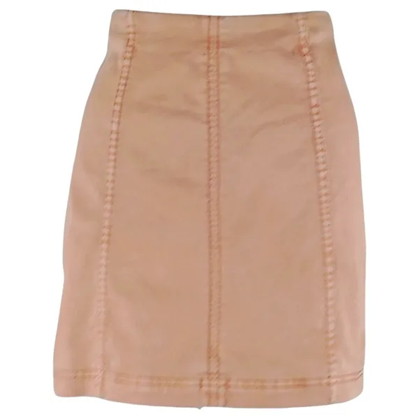 Free People Tan Khaki Denim Pencil Mini Skirt Sz 6 Modern Femme Boho Minimal - Image 2