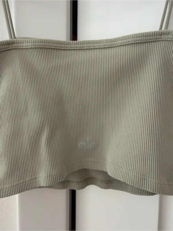 ALO Yoga Ribbed Sage Green Crop Tank with Thin Straps - Image 4