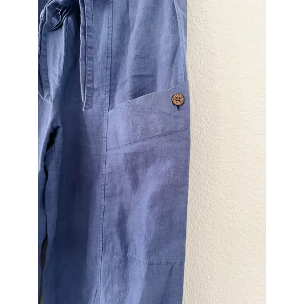 Free People Linen Wide Leg Utility Pants Blue XS - Image 4