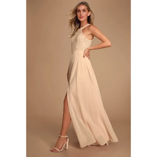 Lulus Picture Perfect Blush Lace Maxi Dress Formal Evening Bridesmaid Small NWT - Image 4