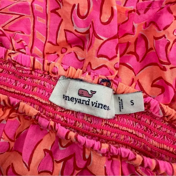Vineyard vines Neon Tortola smocked midi dress pink orange‎ sz S - Image 6