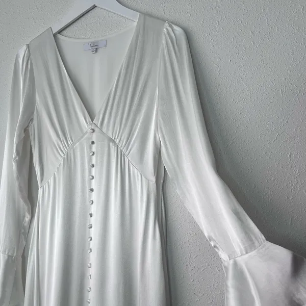 Lulus Elegant Celebration White Satin Long Sleeve Slip Maxi Dress - Image 6