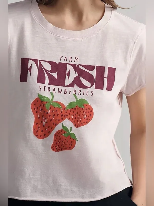 NWOT Maeve Light Pink 'Fresh Strawberries' Graphic Tee - Image 2