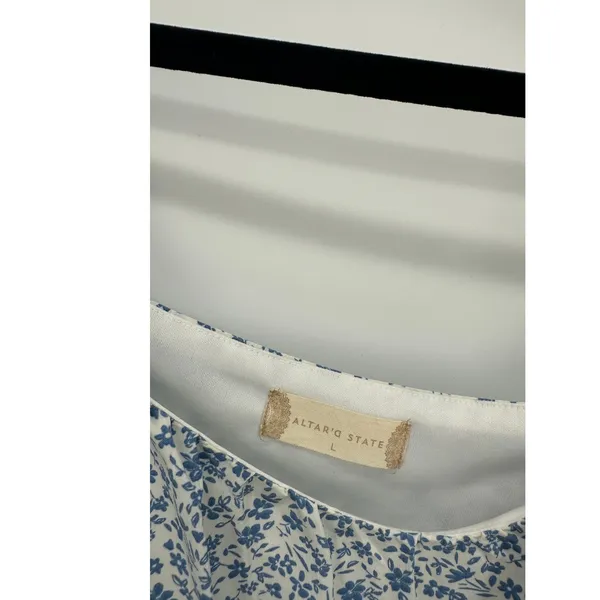 Altar'd‎ State Crop Top Women Large Blue Microfloral Milkmaid Summer Tie Back - Image 6