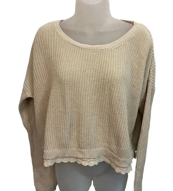 Kimchi Blue Cropped Crochet Trim Sweater - Image 3