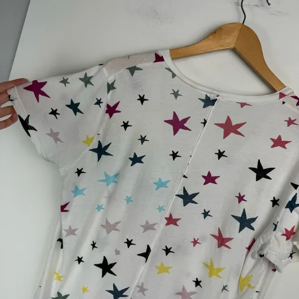 Monrow Womens Vneck Colorful Star Print Tshirt Sz Large Cotton - Image 10