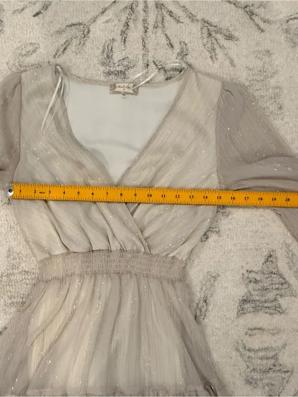 Altard State Ivory Metallic Shimmer Ruffle Mini Dress XS - Image 11