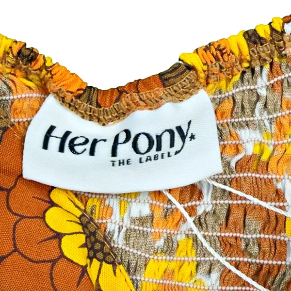 Her Pony Margaux Tie Front Mini Crop Orange Flower Power Bralette - Image 4