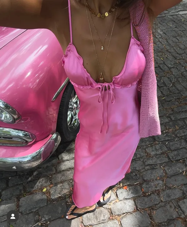 Zara long dress maxi hot pink satin lingerie evening party wedding holiday - Image 3
