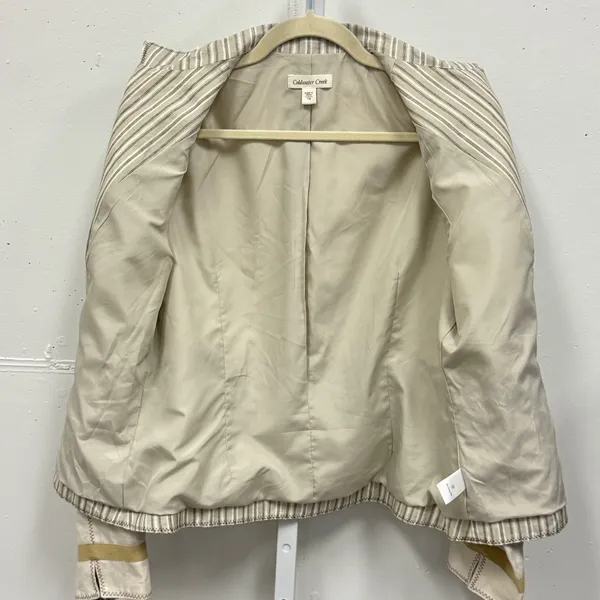 Coldwater Creek Cream Striped Mixed Media Button Front Blazer‎ Jacket Women's 14 - Image 3