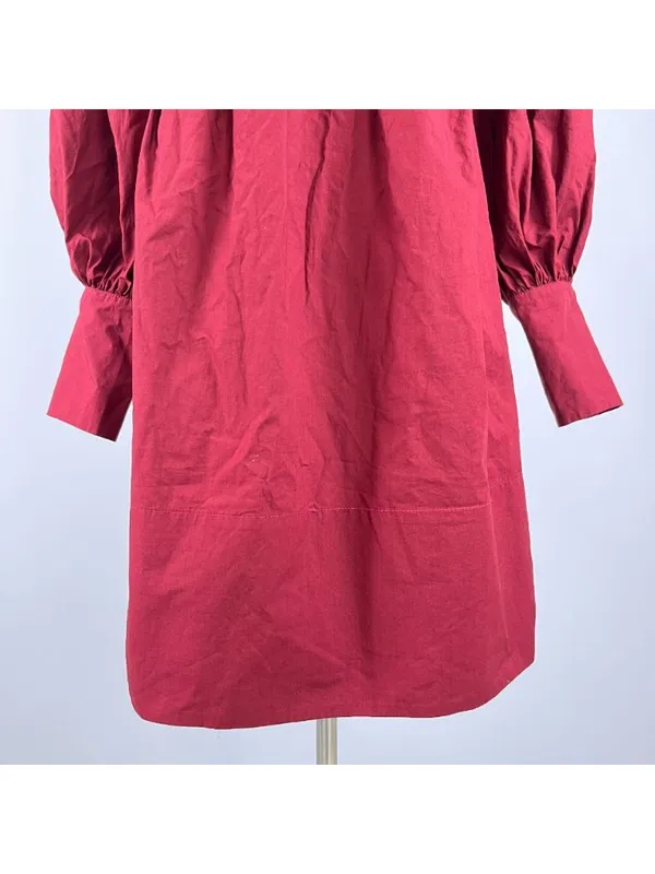 NWOT Farm Rio Cotton Long Sleeve Bow Tie Open Back Mini Dress Red Sz S - Image 6