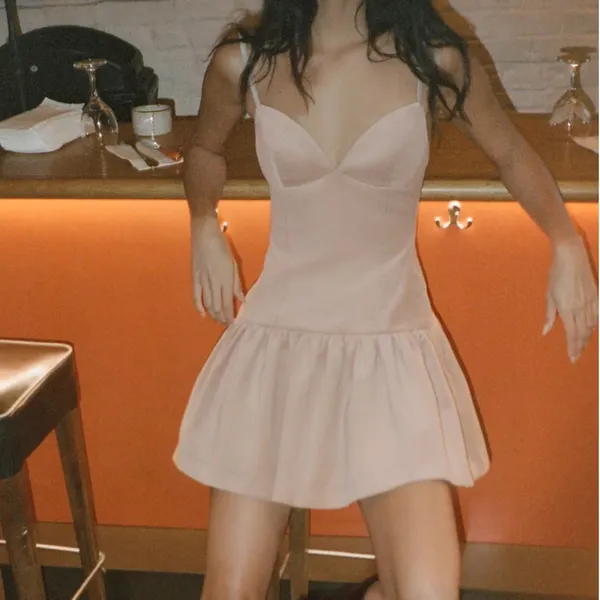 Zara NWT velvet spaghetti strap voluminous ruffle hem light pale pink mini dress - Image 7