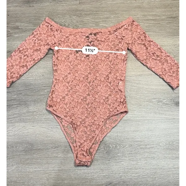 Coquette Dusty Rose Floral Lace Romantic Off Shoulder Bodysuit Sheer Y2K Small - Image 4