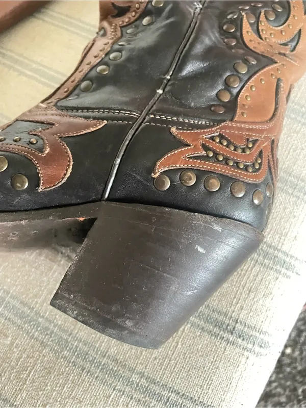Corral Women's G1072 Black Cognac Studded Leather Tall Western Boots 7.5 M - Image 7