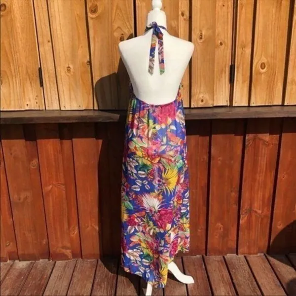 Floral Tropical Festival Halter Swimsuit Cover Up Maxi Dress Francesca’s NEW M/L - Image 4