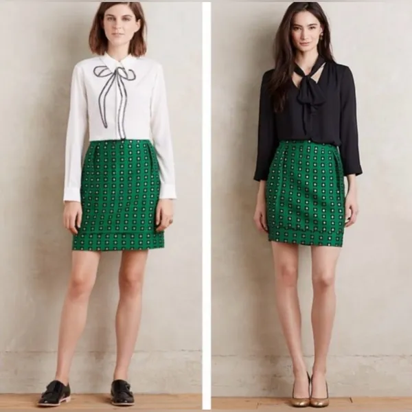 Anthropologie HD in Paris‎ Garden Glimmer Christmas Green Tiered Flower Skirt 4 - Image 2