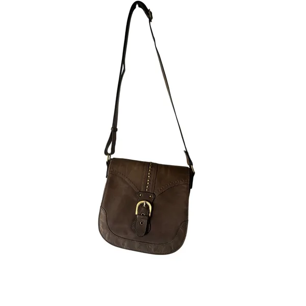 Börn Brown Leather‎ Studded Buckle Flap Messenger Bag Purse Western Boho - Image 2