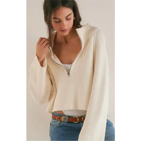 NEW Free People Sugar Ivory Greta Half Zip Pullover Sweater Sz XL NWOT - Image 6