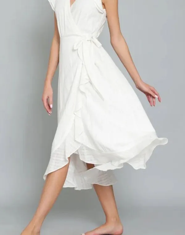 Ruffled White Wrap Dress Size M - Image 2