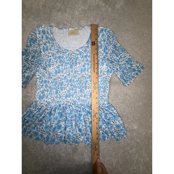 Anthropologie Maeve Ashton smocked peplum top blue‎ floral - Image 6