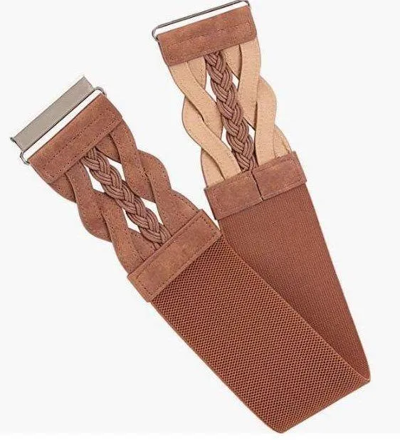Women leather stretch waistband belt brown - Image 3