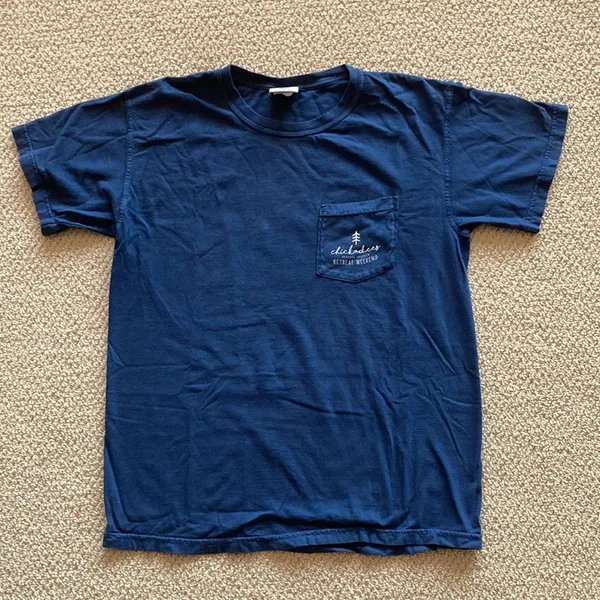 Comfort Colors Mountain Range Abstract Blue Teal Chickadees T-Shirt Medium EUC - Image 3