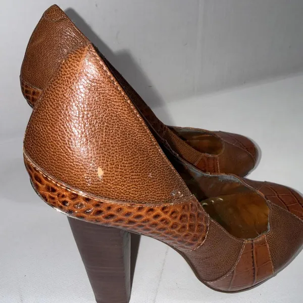BCBGMAXAZRIA Leather Platform Cap Toe Brown‎ Heels Pumps SIZE 5.5B 35.5 - Image 15