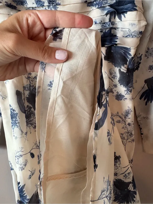 Abercrombie & Fitch NWT Ivory & Blue Emerson Chiffon Long-Sleeve Midi Dress XS - Image 7