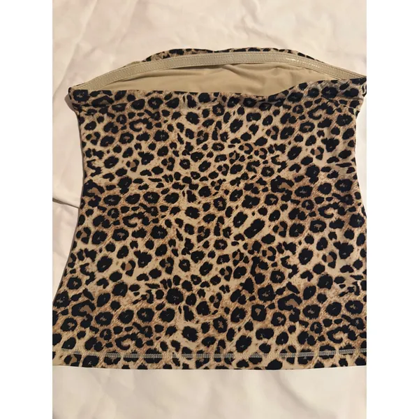 Leopard Print Tube Top Strapless Animal Pattern Stretch‎ Bodice Tan Brown Black - Image 6