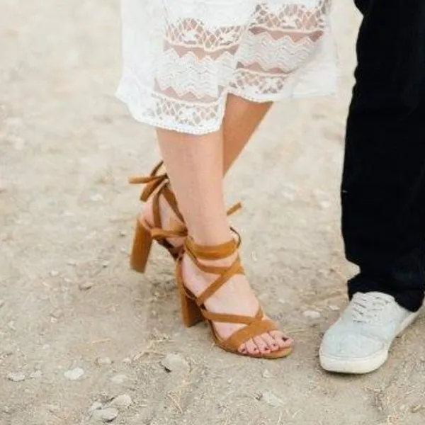 Antonio Melani Cognac Suede Lace Up Block Heeled Sandals‎ 6.5 - Image 2