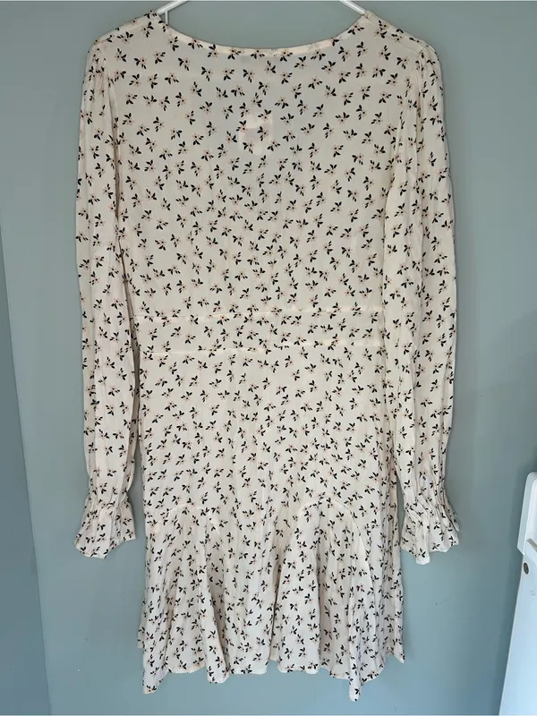 Cotton On Floral Pepa V-Neck Long Sleeve Mini Dress Ditsy Pink Sand Small - Image 4