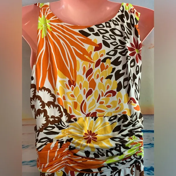 Unbranded Orange & Yellow Sleeveless Floral Maxi Dress Size LG - Image 5