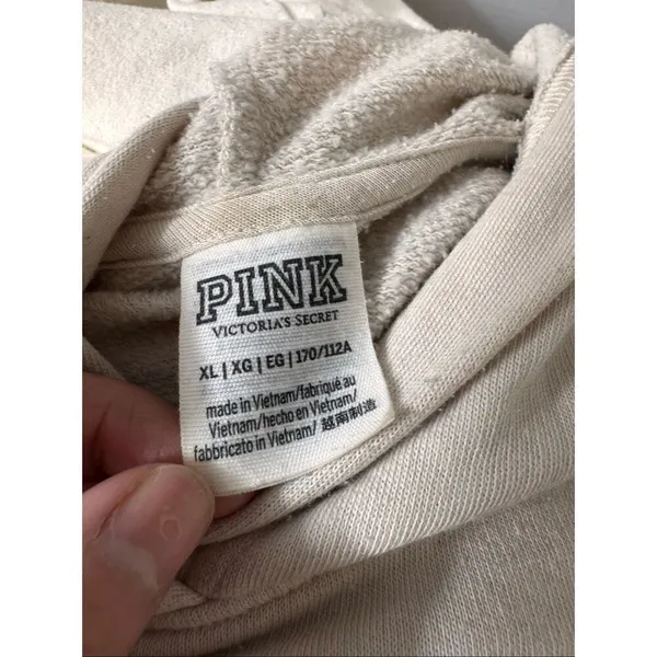 PINK Victoria’s Secret Beige Oversized Fleece Hoodie Women’s XL - Image 5