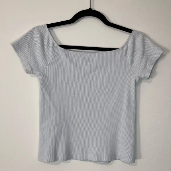 BRANDY MELVILLE JOHN GALT Light Blue Ribbed Off Shoulder Top Women’s One Size - Image 6
