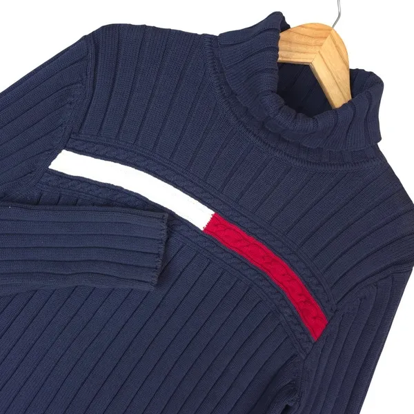Vtg 2004 Tommy Hilfiger Sweater Womens‎ XL Cable Stripe Turtleneck Cotton Y2K - Image 3