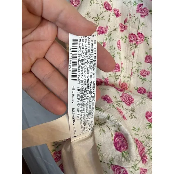 Zara Mini Dress Womens M White Pink Floral Rose Corset Bustier Strappy - Image 14