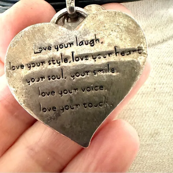 Silver tone double heart pendant necklace on black cord - Image 7