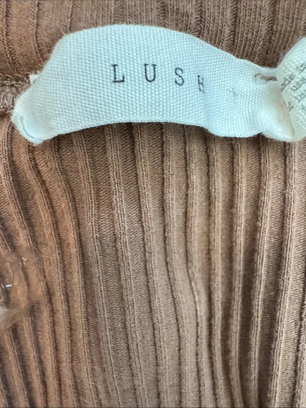 Lush Clothing Ribbed Henley Bodysuit - Rust Brown - Image 2