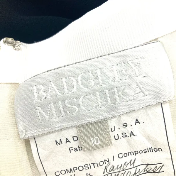 Badgley Mischka Formal Gown 10 Black White Beaded Silk Pearl High Low Maxi - Image 14