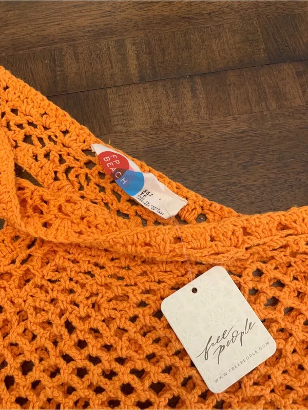 Free People FP Beach Catch Me Fauxchet Swimsuit Cover Up XS Orange Midi Dress - Image 2
