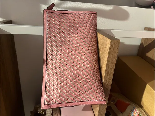 Coach Metallic Woven Leather Clutch Pink & Rose Gold - Image 3