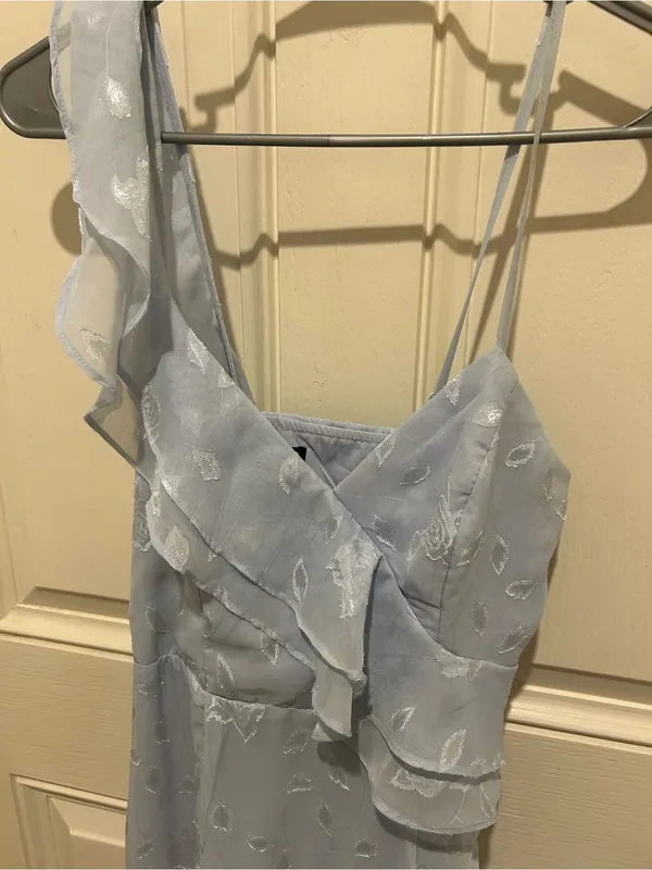 Lulu's Pale Blue Floral High-Low Ruffle Wrap Dress - Image 4