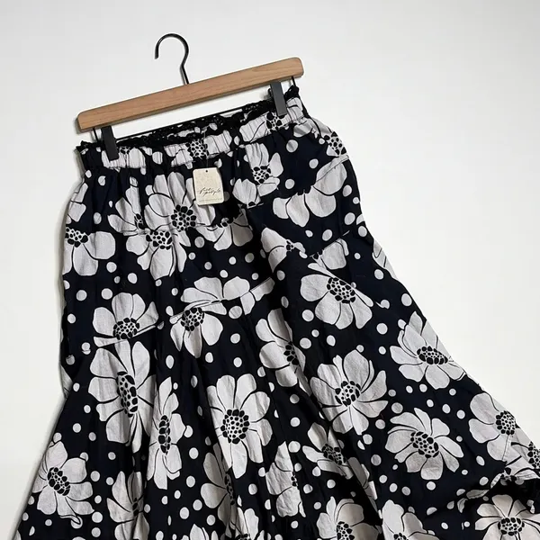 NWT!! FREE PEOPLE Poppy Printed Maxi Skirt Polka Dot Floral Black White Medium - Image 3