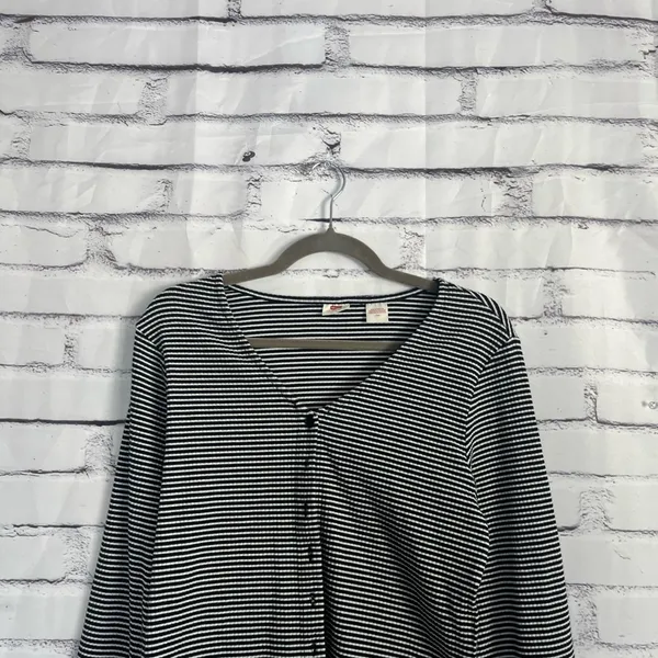 Levi’s Black White Stripe Ribbed Button Front Long Sleeve Women’s Large Top Y2K - Image 5