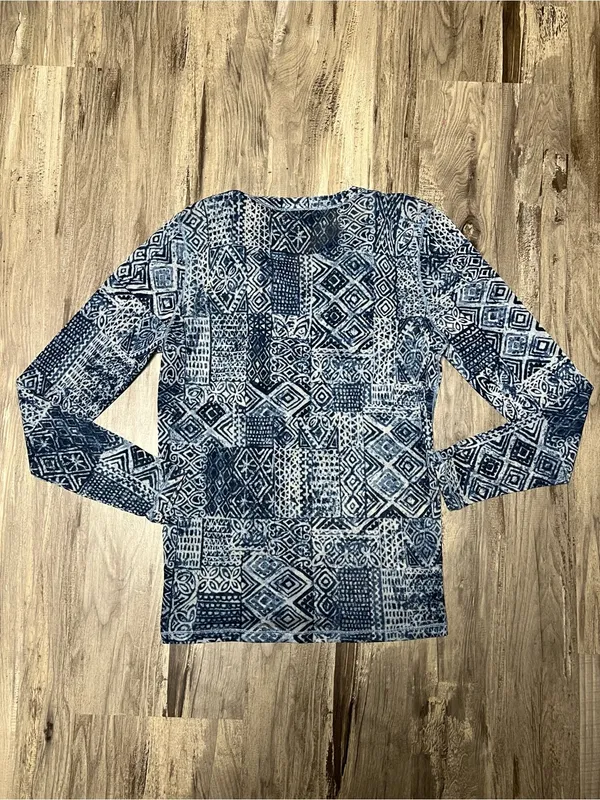 Y2K Lauren Ralph Lauren Blue Sheer Mesh Ruffle Top Large L Boho Grunge - Image 6