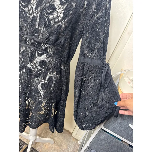 Free People Ruby Black Lace Mini Dress – Whimsigoth Boho Statement Sleeves Sz S - Image 3