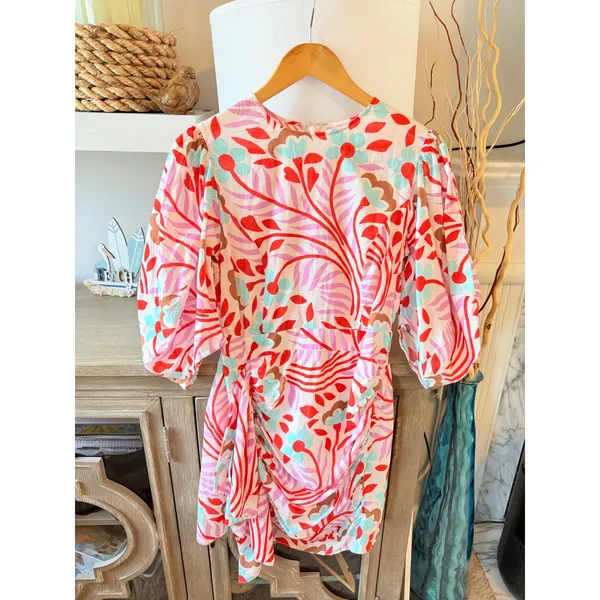 RHODE Pia Mini Dress Womens Lago Vine Floral Pink Blue Size 2 - Image 8